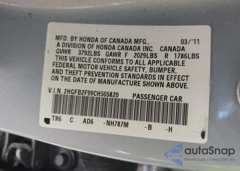 2012 Honda Civic Ex-L из США, поврежденный, VIN 2HGFB2F99CH505820